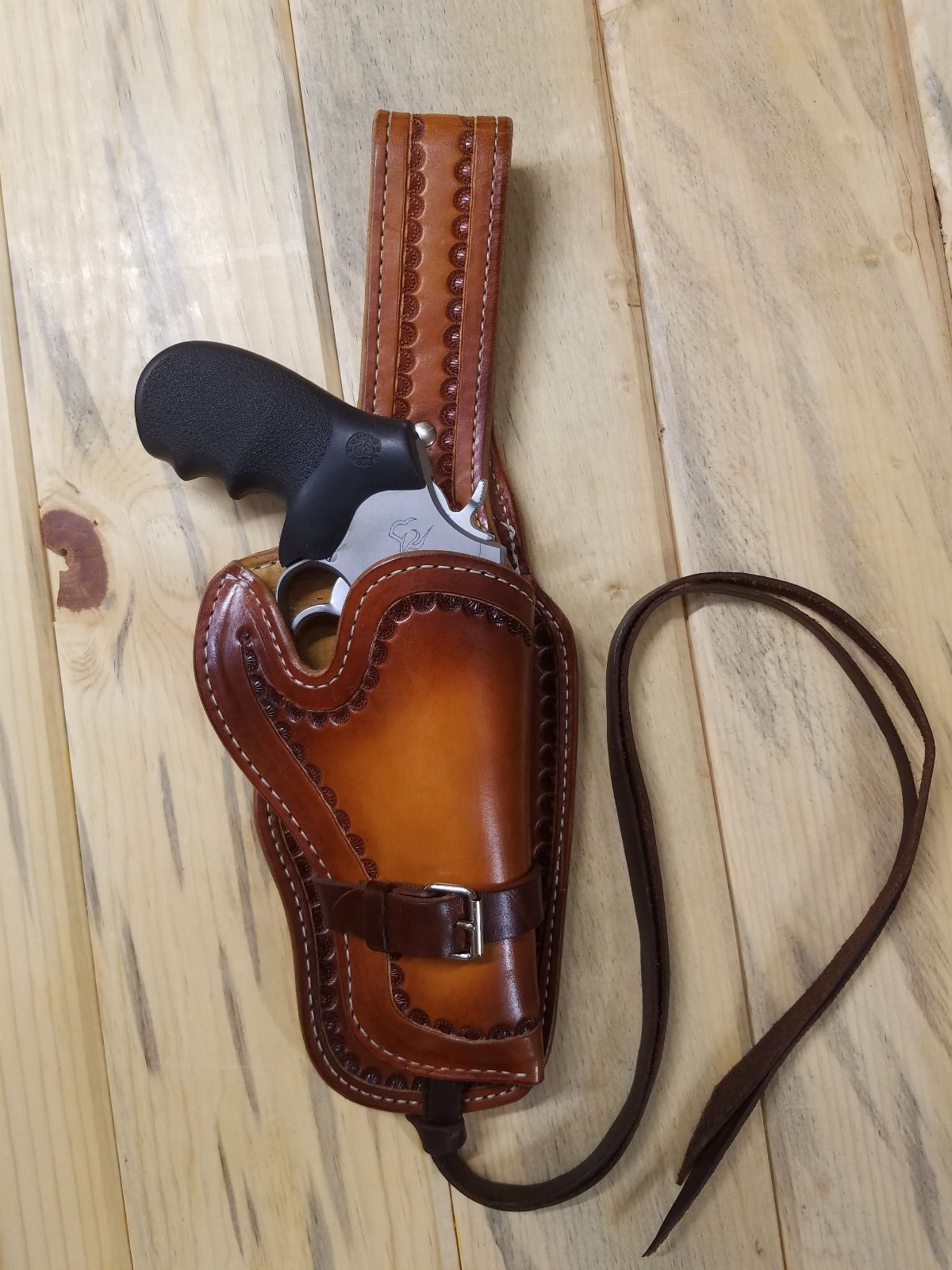 #403 custom made drop Holster with tie down to customer specification